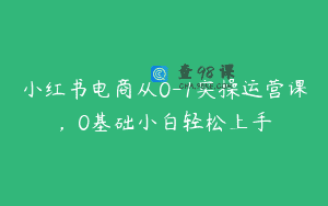 小红书电商从0-1实操运营课，0基础小白轻松上手