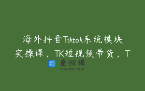 海外抖音Tiktok系统模块实操课，TK短视频带货，T