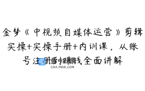 金梦《中视频自媒体运营》剪辑实操+实操手册+内训课，从账号注册到赚钱全面讲解