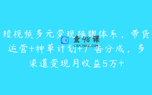 短视频多元变现陪跑体系，带货运营+种草计划+广告分成，多渠道变现月收益5万+