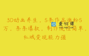 3D动画养生，5条作品涨粉5万，条条爆款，制作流程简单，私域变现能力强