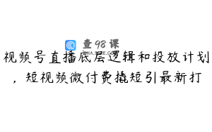 视频号直播底层逻辑和投放计划，短视频微付费撬短引最新打