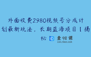 外面收费2980视频号分成计划最新玩法，长期蓝海项目【揭秘】