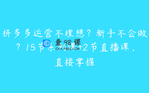 拼多多运营不理想?新手不会做?15节系列课+2节直播课,直接掌握