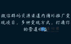 微信群码资源渠道内循环推广变现项目，多种变现方式，打通你的管道收益