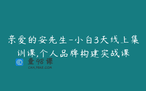 亲爱的安先生-小白3天线上集训课,个人品牌构建实战课