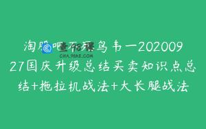 淘股吧不死鸟韦一20200927国庆升级总结买卖知识点总结+拖拉机战法+大长腿战法
