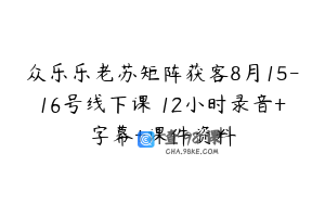 众乐乐老苏矩阵获客8月15-16号线下课 12小时录音+字幕+课件资料