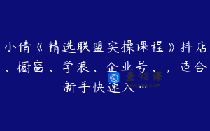 小倩《精选联盟实操课程》抖店、橱窗、学浪、企业号、，适合新手快速入…