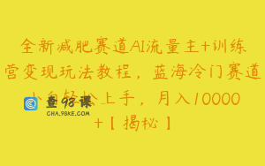 全新减肥赛道AI流量主+训练营变现玩法教程,蓝海冷门赛道小白轻松上手,月入10000+【揭秘】