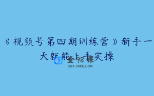 《视频号第四期训练营》新手一天就能上手实操