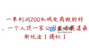 一单利润200私域电商做的好，一个人顶一家公司蓝海赛道最新玩法【揭秘】