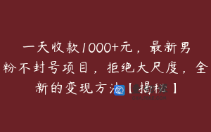 一天收款1000+元,最新男粉不封号项目,拒绝大尺度,全新的变现方法【揭秘】