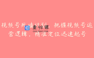 视频号死磕计划，把握视频号运营逻辑，精准定位迅速起号