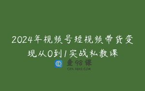 2024年视频号短视频带货变现从0到1实战私教课