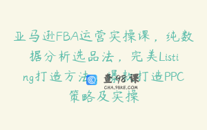 亚马逊FBA运营实操课，纯数据分析选品法，完美Listing打造方法，爆款打造PPC策略及实操