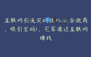互联网引流实战技巧(适合微商，吸引宝妈)，宅家通过互联网赚钱