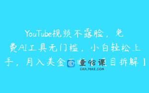 YouTube视频不露脸，免费AI工具无门槛，小白轻松上手，月入美金不断【项目拆解】