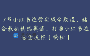 7节小红书运营实战全教程，结合最新情感赛道，打通小红书运营全流程【揭秘】