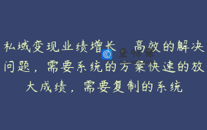 私域变现业绩增长，高效的解决问题，需要系统的方案快速的放大成绩，需要复制的系统