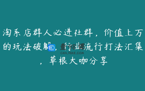淘系店群人必进社群，价值上万的玩法破解，行业流行打法汇集，草根大咖分享