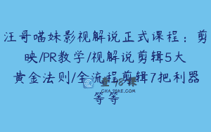汪哥喵妹影视解说正式课程：剪映/PR教学/视解说剪辑5大黄金法则/全流程剪辑7把利器等等