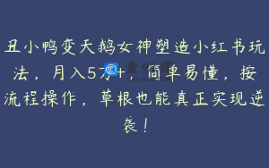 丑小鸭变天鹅女神塑造小红书玩法，月入5万+，简单易懂，按流程操作，草根也能真正实现逆袭！