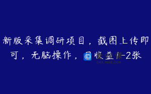 新版采集调研项目，截图上传即可，无脑操作，日收益1-2张