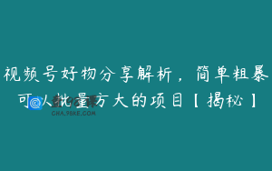 视频号好物分享解析，简单粗暴可以批量方大的项目【揭秘】