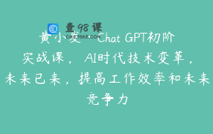 黄小发·Chat GPT初阶实战课，​AI时代技术变革，未来已来，提高工作效率和未来竞争力