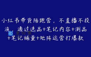 小红书带货陪跑营，不直播不投流，通过选品+笔记内容+测品+笔记铺量+矩阵运营打爆款
