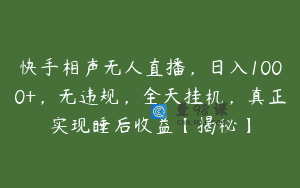 快手相声无人直播，日入1000+，无违规，全天挂机，真正实现睡后收益【揭秘】