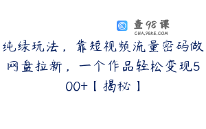 纯绿玩法，靠短视频流量密码做网盘拉新，一个作品轻松变现500+【揭秘】