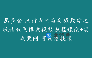 思多金 风行者阿谷实战教学之股债双飞模式视频教程理论+实战案例 可转债技术