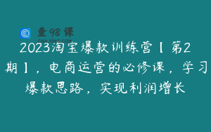 2023淘宝爆款训练营【第2期】，电商运营的必修课，学习爆款思路，实现利润增长