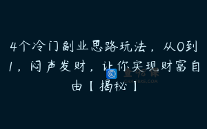 4个冷门副业思路玩法,从0到1,闷声发财,让你实现财富自由【揭秘】