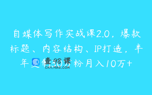 自媒体写作实战课2.0，爆款标题、内容结构、IP打造，半年复制30万粉月入10万+