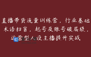 直播带货流量训练营，行业基础术语扫盲，起号及账号破层级，运营型人设主播提升实战