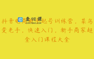 抖音电商新手起号训练营，菜鸟变老手，快速入门，新手商家超全入门课程大全