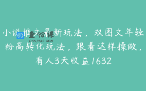 小说推文最新玩法，双图文年轻粉高转化玩法，跟着这样操做，有人3天收益1632