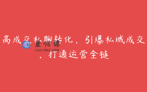 高成交私聊转化，引爆私域成交，打通运营全链