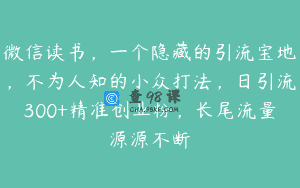 微信读书，一个隐藏的引流宝地，不为人知的小众打法，日引流300+精准创业粉，长尾流量源源不断