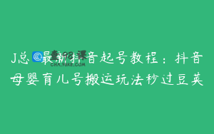 J总-最新抖音起号教程：抖音母婴育儿号搬运玩法秒过豆荚
