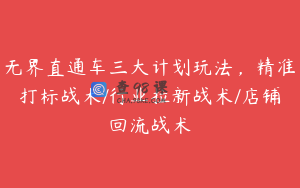无界直通车三大计划玩法，精准打标战术/行业拉新战术/店铺回流战术