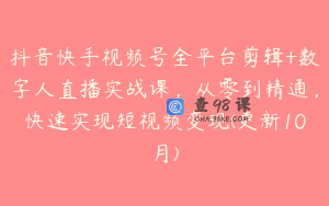 抖音快手视频号全平台剪辑+数字人直播实战课，从零到精通，快速实现短视频变现(更新10月)