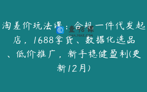 淘差价玩法课：合规一件代发起店，1688拿货、数据化选品、低价推广，新手稳健盈利(更新12月)
