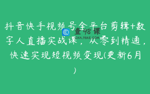 抖音快手视频号全平台剪辑+数字人直播实战课，从零到精通，快速实现短视频变现(更新6月)