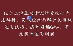 优乐出海亚马逊VC账号核心玩法解析，实战经验拆解产品模块运营技巧，提升店铺GMV，有效提升运营利润