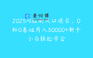 2025AI拉新风口项目，0粉0基础月入30000+新手小白轻松学会