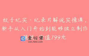 蚊子纪实·纪录片解说实操课，新手从入门开始到能够独立制作视频-价值799元